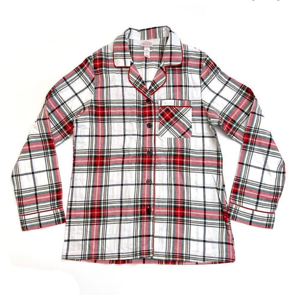 Wondershop Cotton Plaid Flannel Pajama Top White Red Holiday Target Christmas L
